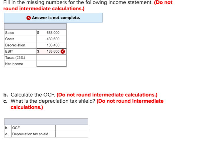 Income missing numbers fill following statement chegg do transcribed text intermediate calculations show round