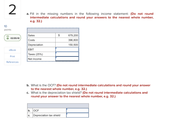 Fill in the missing numbers in the following income statement